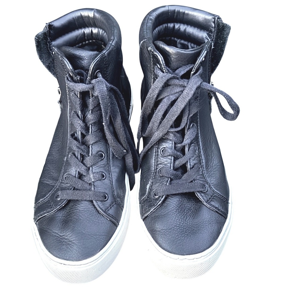 UGG Black Sneakers Womens Black Leather High Top Side Zip Platform Minimalist